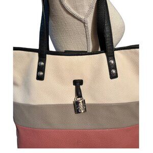 Jessica Simpson Colorblock Tote Bag Cream Taupe Coral Faux Leather